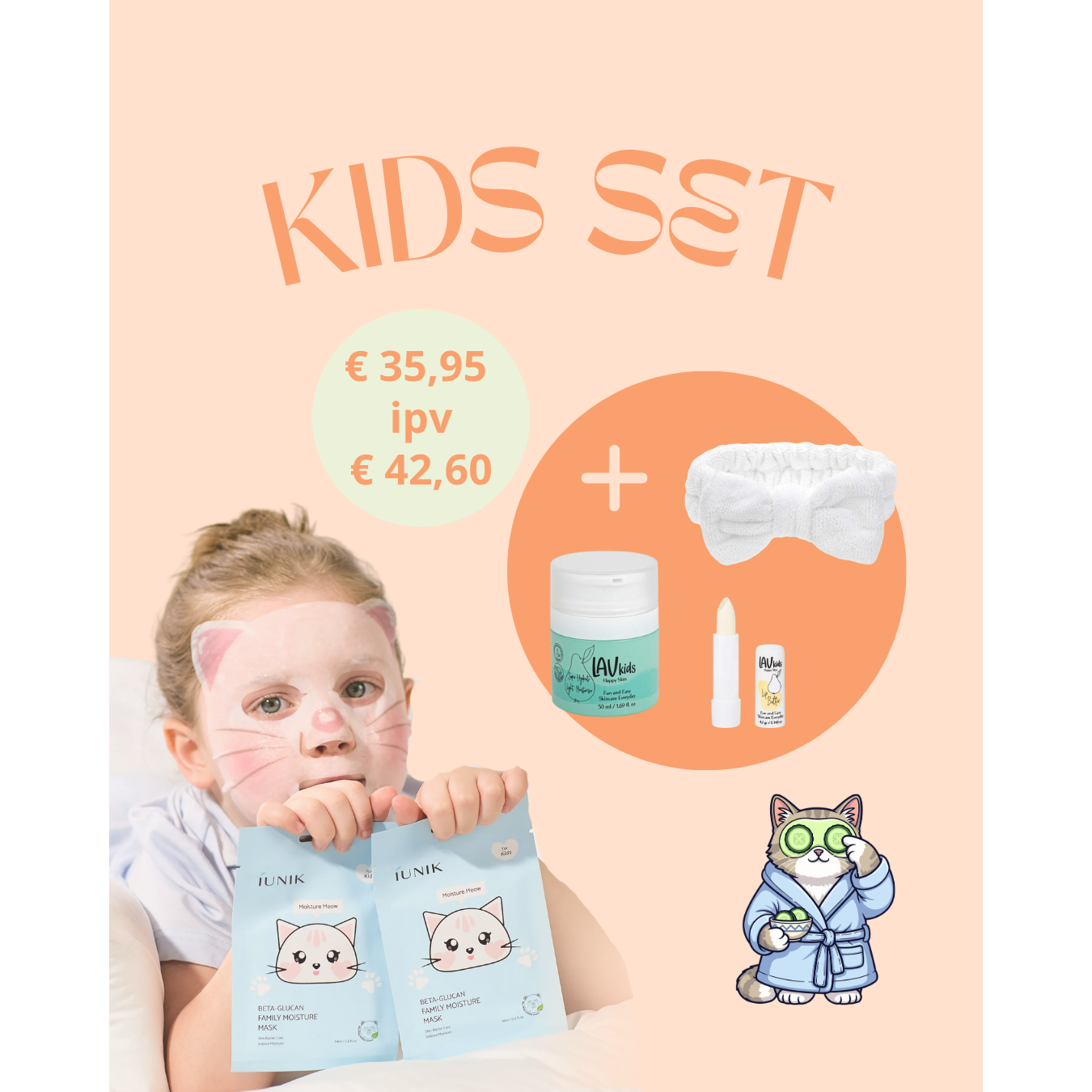 NIEUW! Kids Set (4x Iunik kids mask - lav kids gezichtscrème, lipbalsem en haarband)