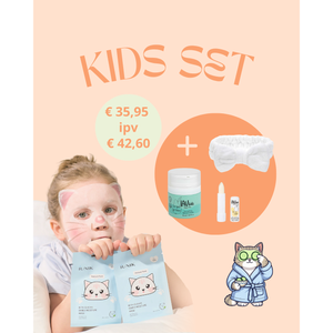 NIEUW! Kids Set (4x Iunik kids mask - lav kids gezichtscrème, lipbalsem en haarband)
