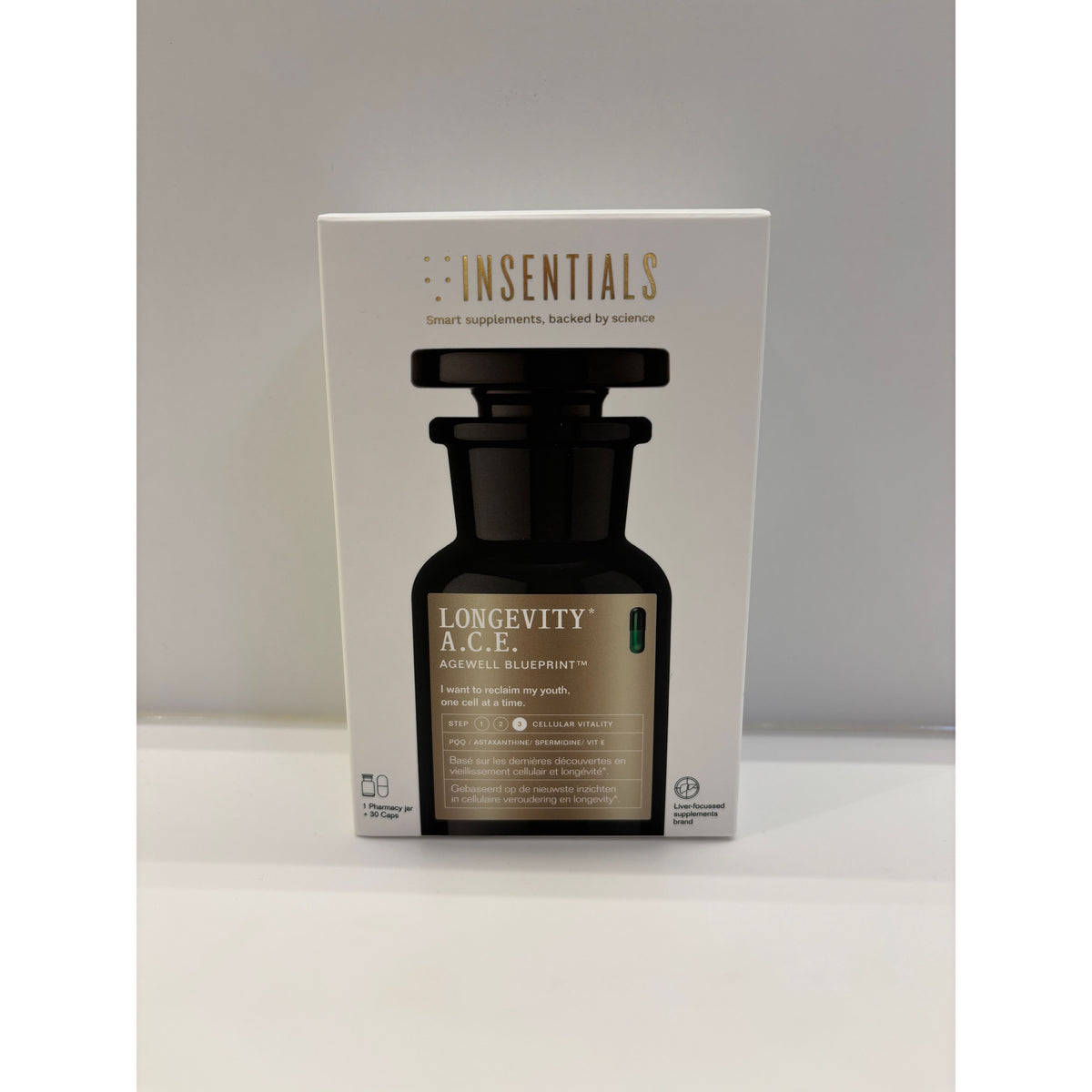 PRE-ORDER! NIEUW: Insentials Longevity A.C.E. (uitlevering midden oktober) 30 capsules met Jar