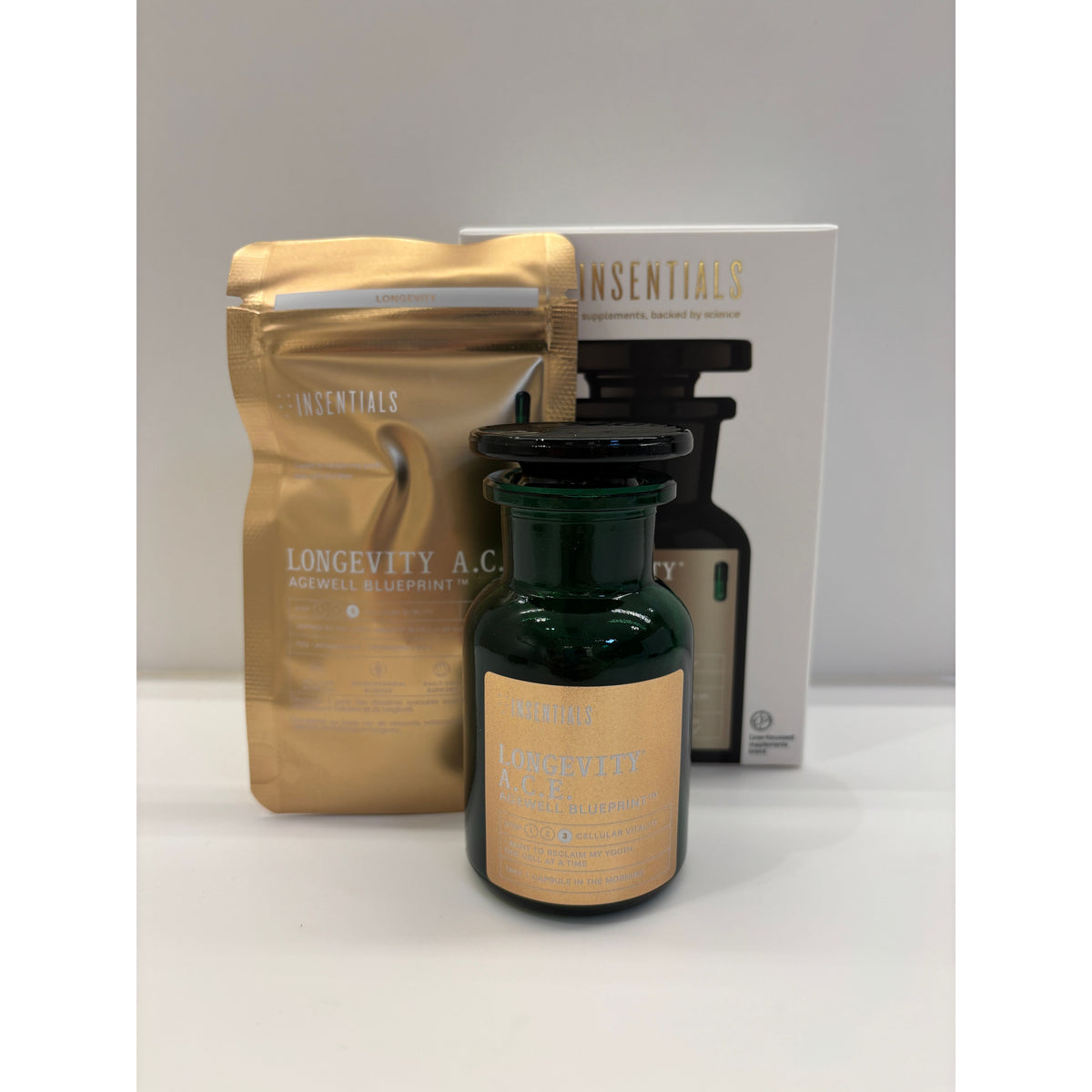 PRE-ORDER! NIEUW: Insentials Longevity A.C.E. (uitlevering midden oktober) 30 capsules met Jar