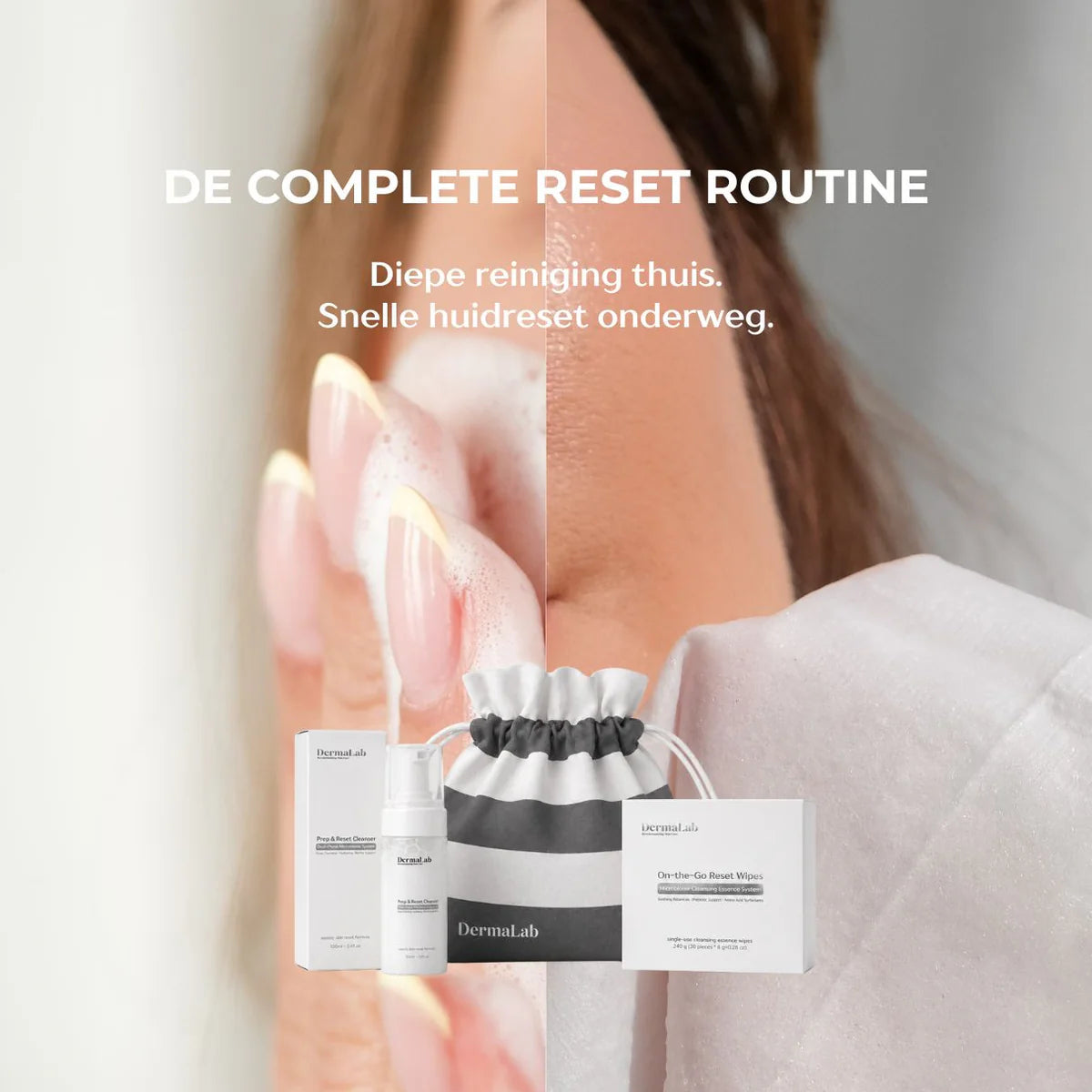 NIEUW! Dermalab Cleanse Set: Prep & Reset Cleanser + On-The-Go Reset Wipes (30 stuks)