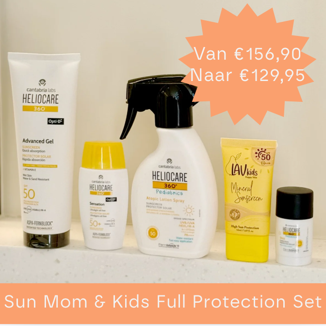 Sun Mom & Kids Full Protection Set (Heliocare Pediatrics Atopic Melkspray + Lav Kids Mineral Sunscreen + Heliocare Pediatrics Stick + Heliocare Sensation + Advanced Gel)