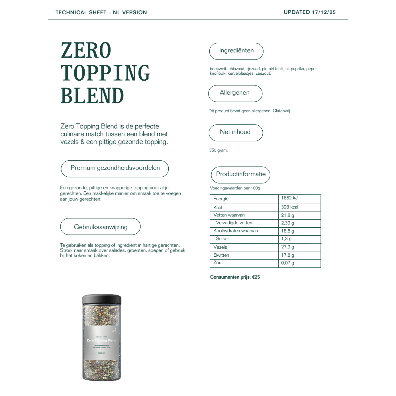 Insentials Zero Topping Blend - 350 gram